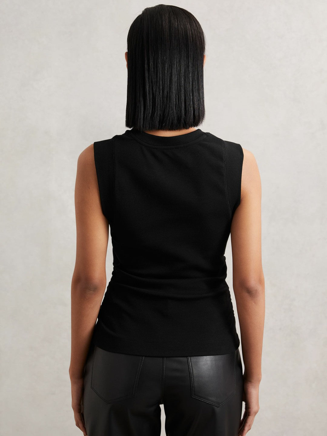 Ribbed Ruched Waist Vest Black | Womens
