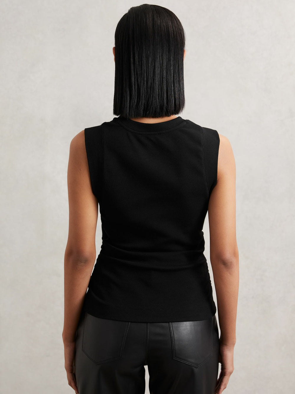Ribbed Ruched Waist Vest Black | Womens