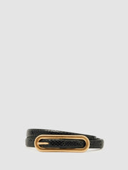 Leather Elongated-Buckle Skinny Belt Black | Womens