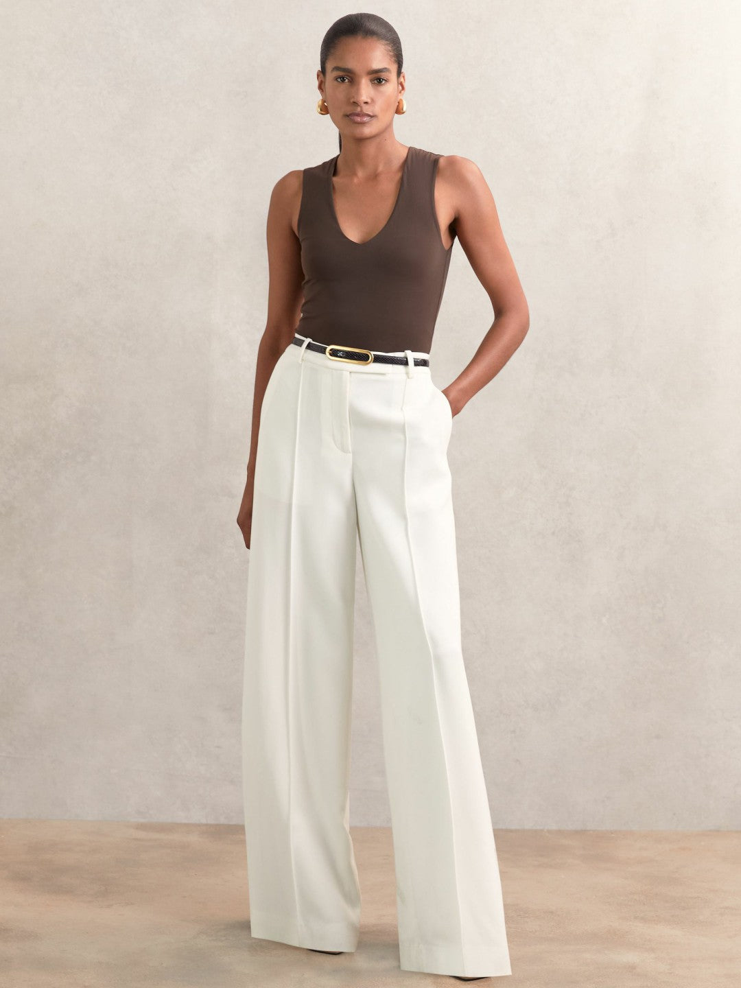 Leather Elongated-Buckle Skinny Belt Black | Womens