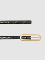 Leather Elongated-Buckle Skinny Belt Black | Womens