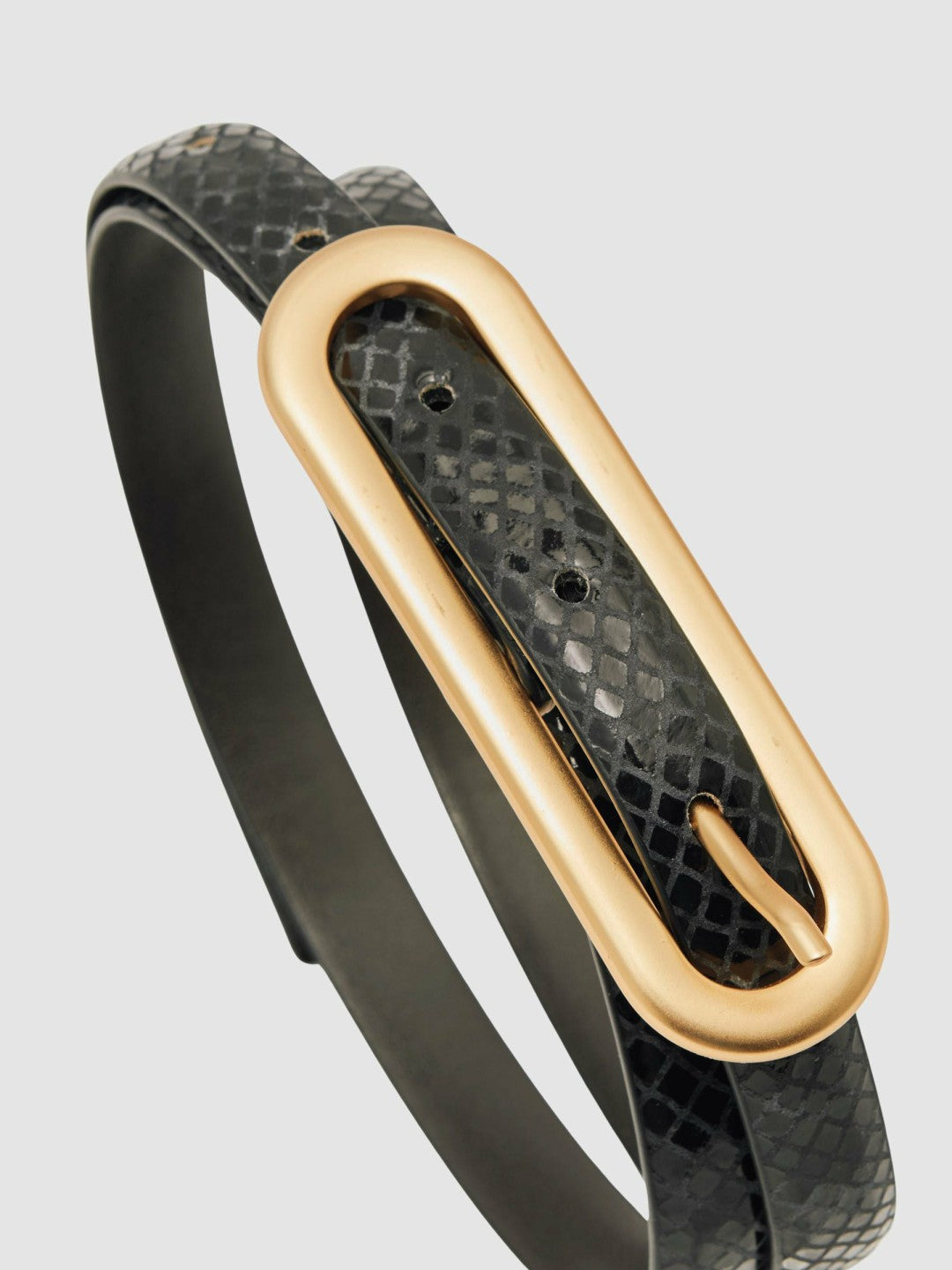 Leather Elongated-Buckle Skinny Belt Black | Womens