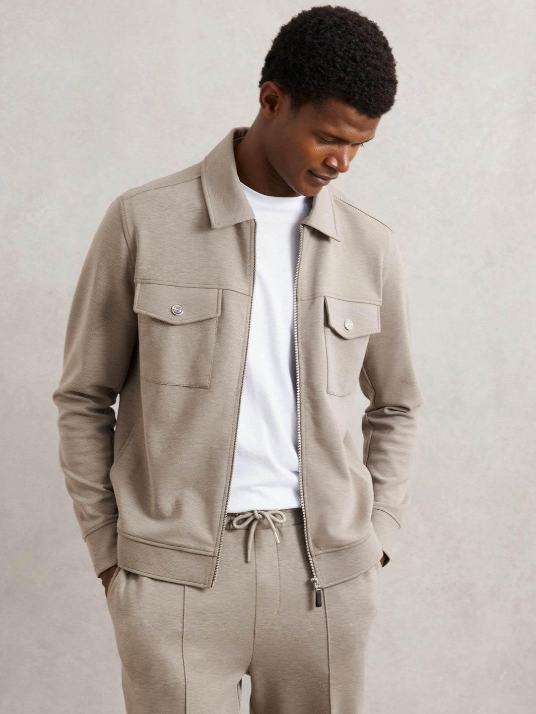 Interlock Jersey Zip-Through Jacket Taupe Brown | Mens