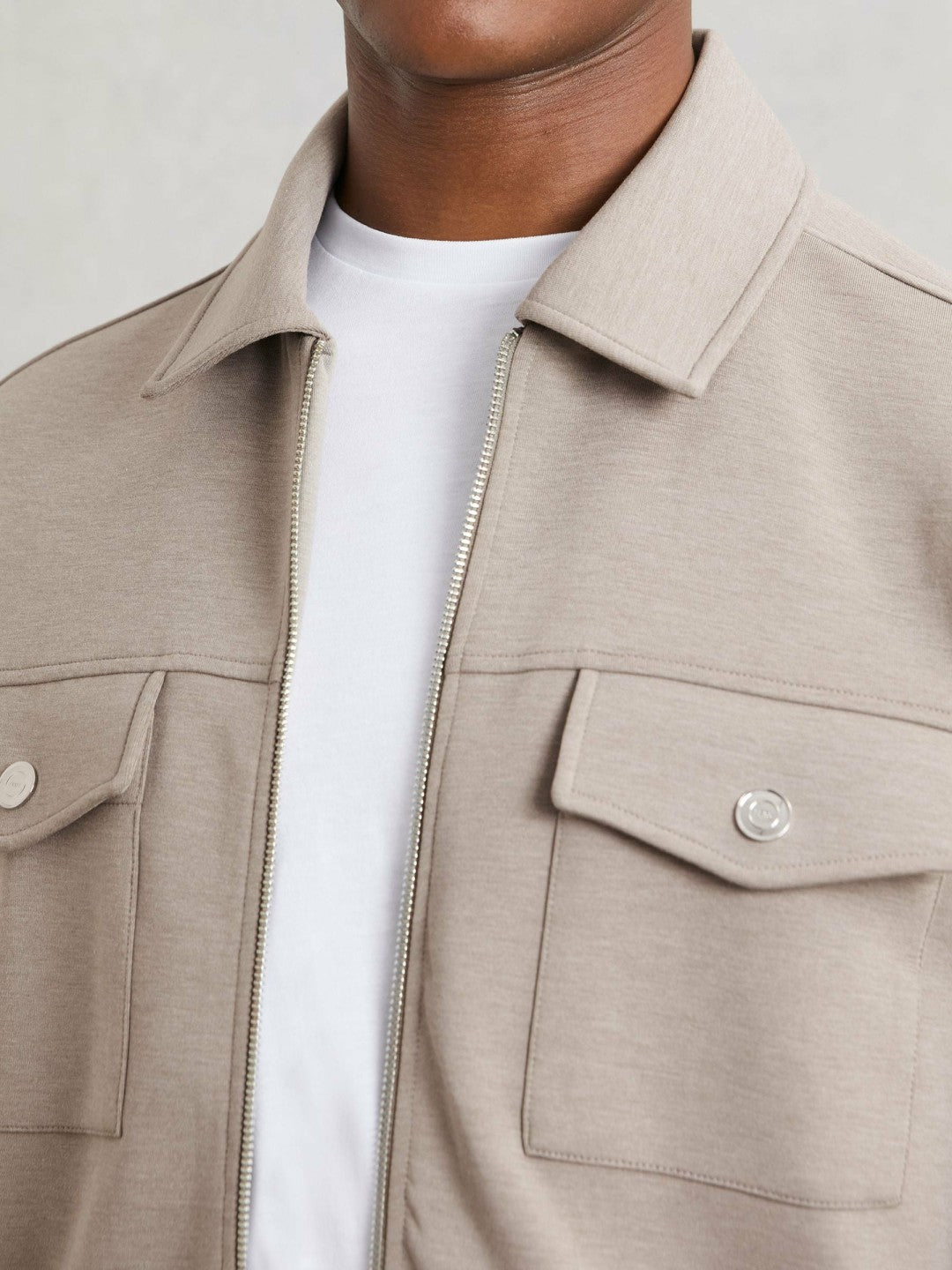 Interlock Jersey Zip-Through Jacket Taupe Brown | Mens