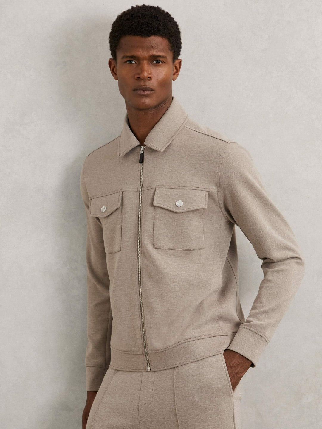 Interlock Jersey Zip-Through Jacket Taupe Brown | Mens