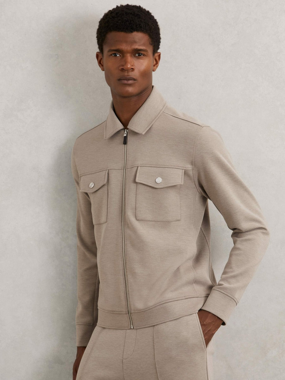 Interlock Jersey Zip-Through Jacket Taupe Brown | Mens