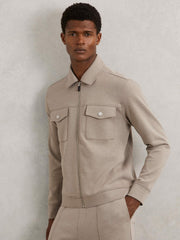 Interlock Jersey Zip-Through Jacket Taupe Brown | Mens