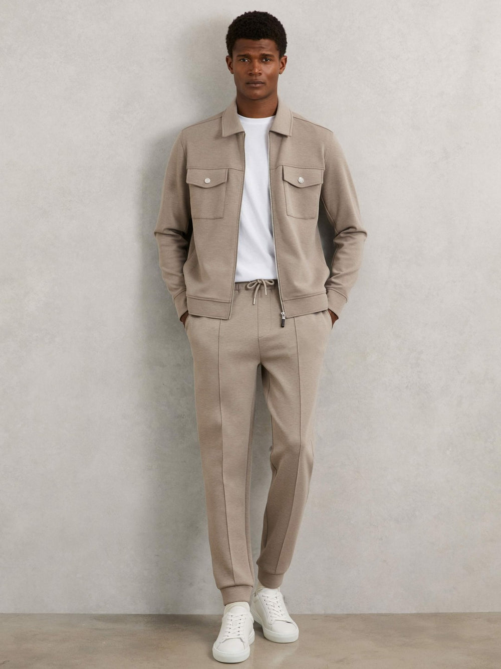 Interlock Jersey Zip-Through Jacket Taupe Brown | Mens
