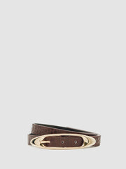 Croc-Effect Leather Oval-Buckle Belt Burgundy | Womens