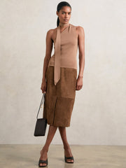 Suede Straight-Fit Midi Skirt Tan Brown | Womens