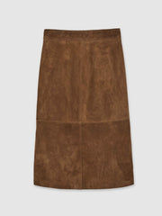 Suede Straight-Fit Midi Skirt Tan Brown | Womens