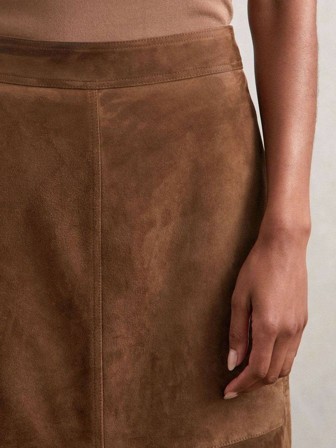 Suede Straight-Fit Midi Skirt Tan Brown | Womens