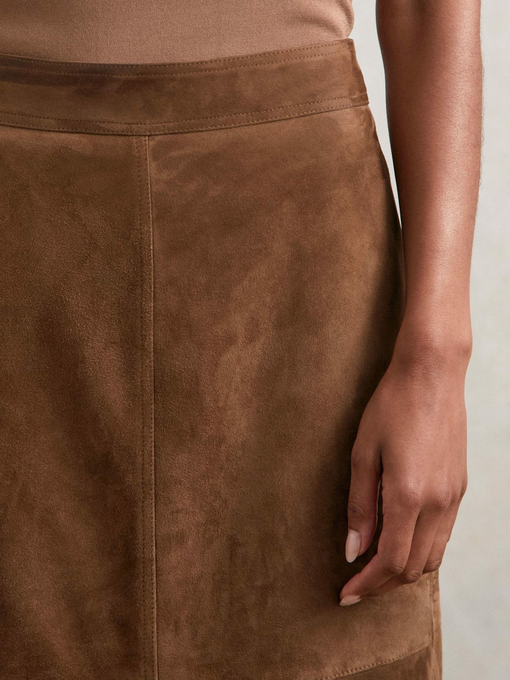 Suede Straight-Fit Midi Skirt Tan Brown | Womens