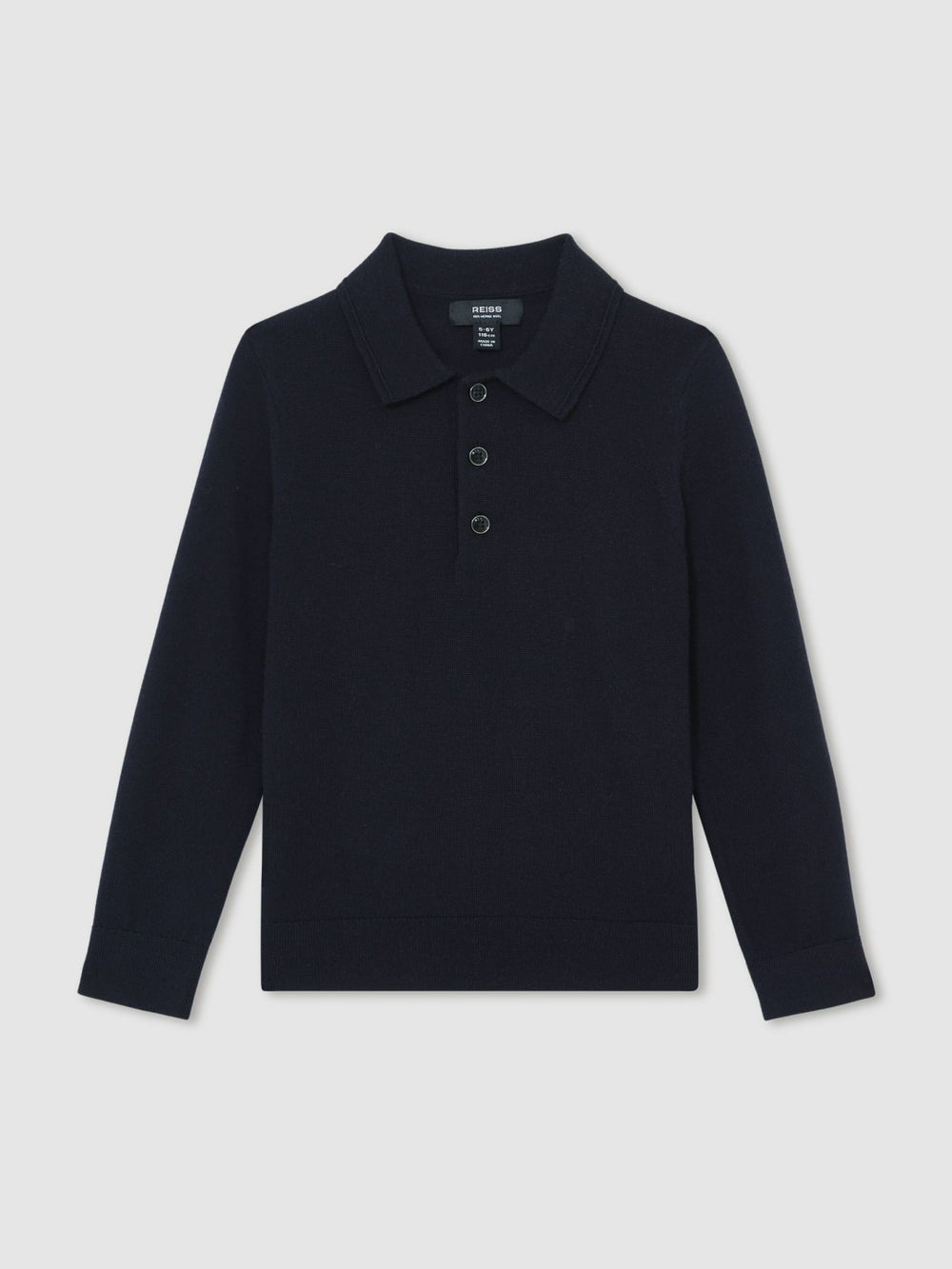 9-13 yrs Merino Wool Long-Sleeve Polo Shirt Navy | Children