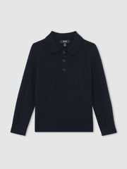 4-9 yrs Merino Wool Long-Sleeve Polo Shirt Navy | Children