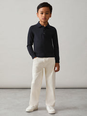Merino Wool Long-Sleeve Polo Shirt Navy | Children