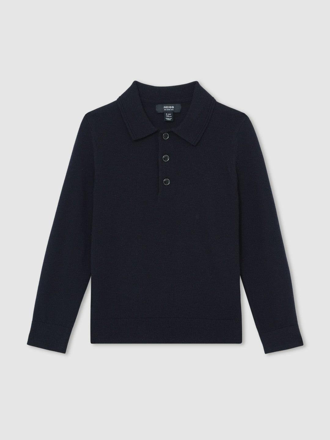 Merino Wool Long-Sleeve Polo Shirt Navy | Children