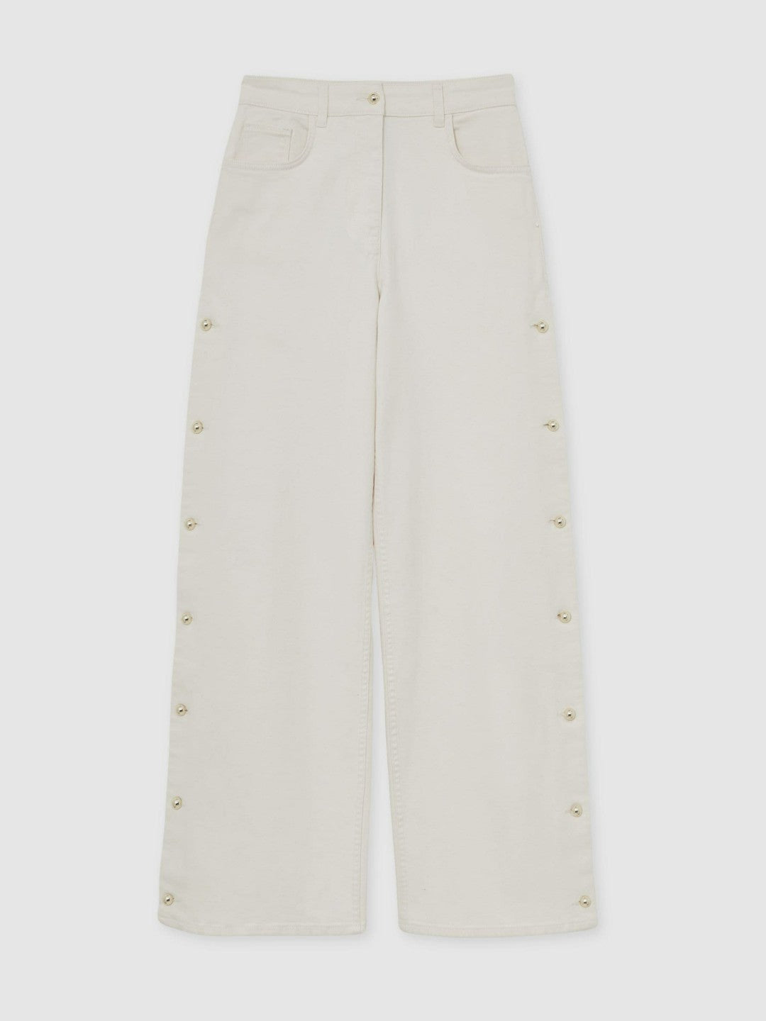 Petite Side Button Wide Leg Jeans Cream | Womens