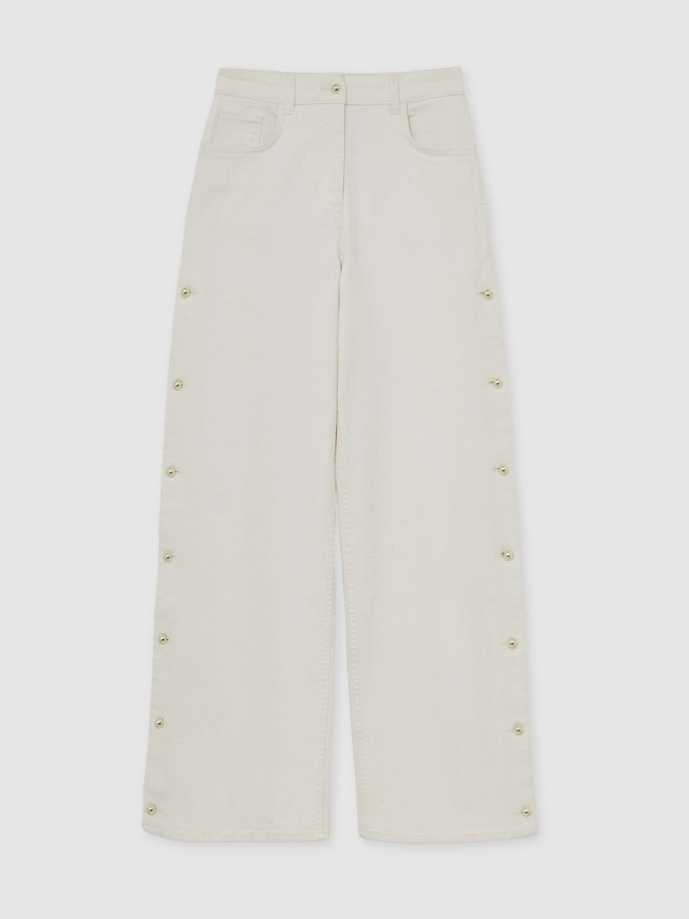 Petite Side Button Wide Leg Jeans Cream | Womens