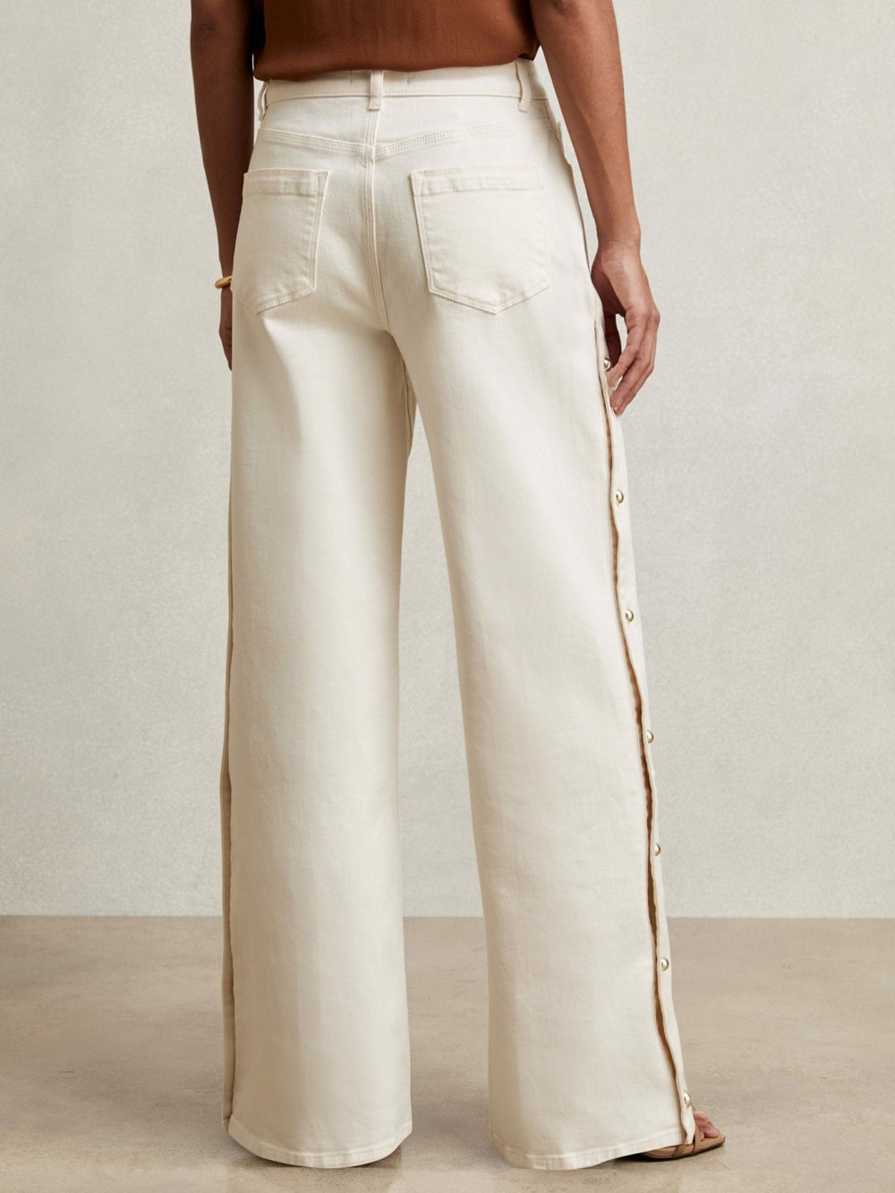 Petite Side Button Wide Leg Jeans Cream | Womens