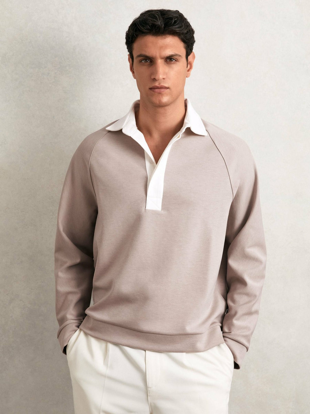 Colour Block Rugby Shirt Oatmeal/White | Mens