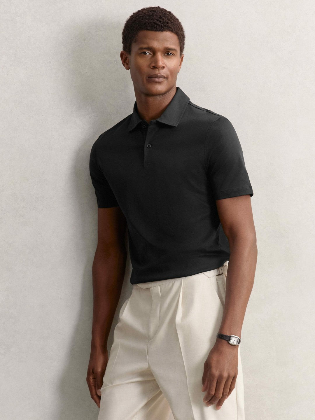 Cotton Short-Sleeve Polo Shirt Black | Mens