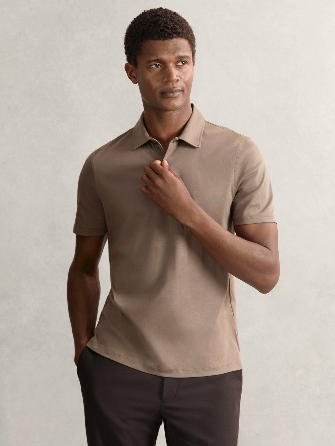 Cotton Short-Sleeve Polo Shirt Taupe Brown | Mens