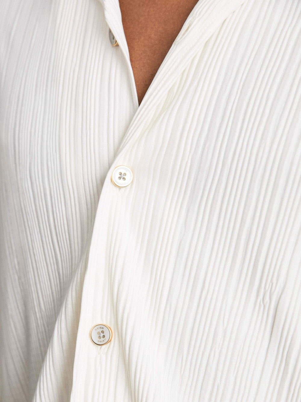 Plissé Cuban-Collar Long-Sleeve Shirt Off White | Mens