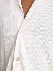 Plissé Cuban-Collar Long-Sleeve Shirt Off White | Mens