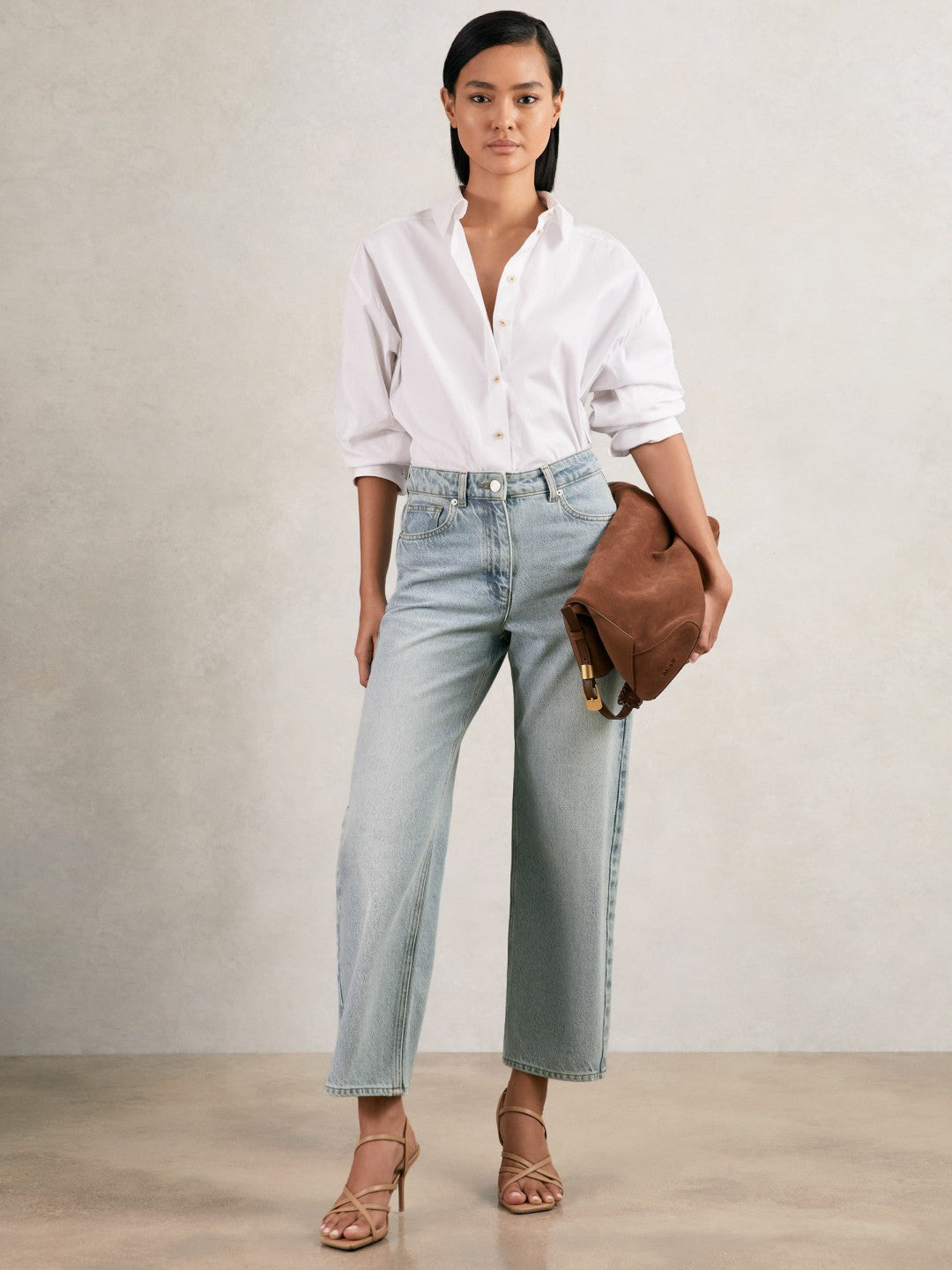 Petite Mid-Rise Straight-Leg Jeans Pale Blue | Womens