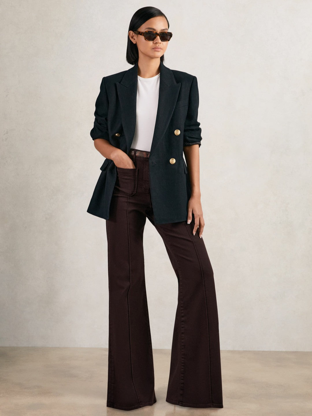 Petite Patch-Pocket Flared Jeans Burgundy | Womens