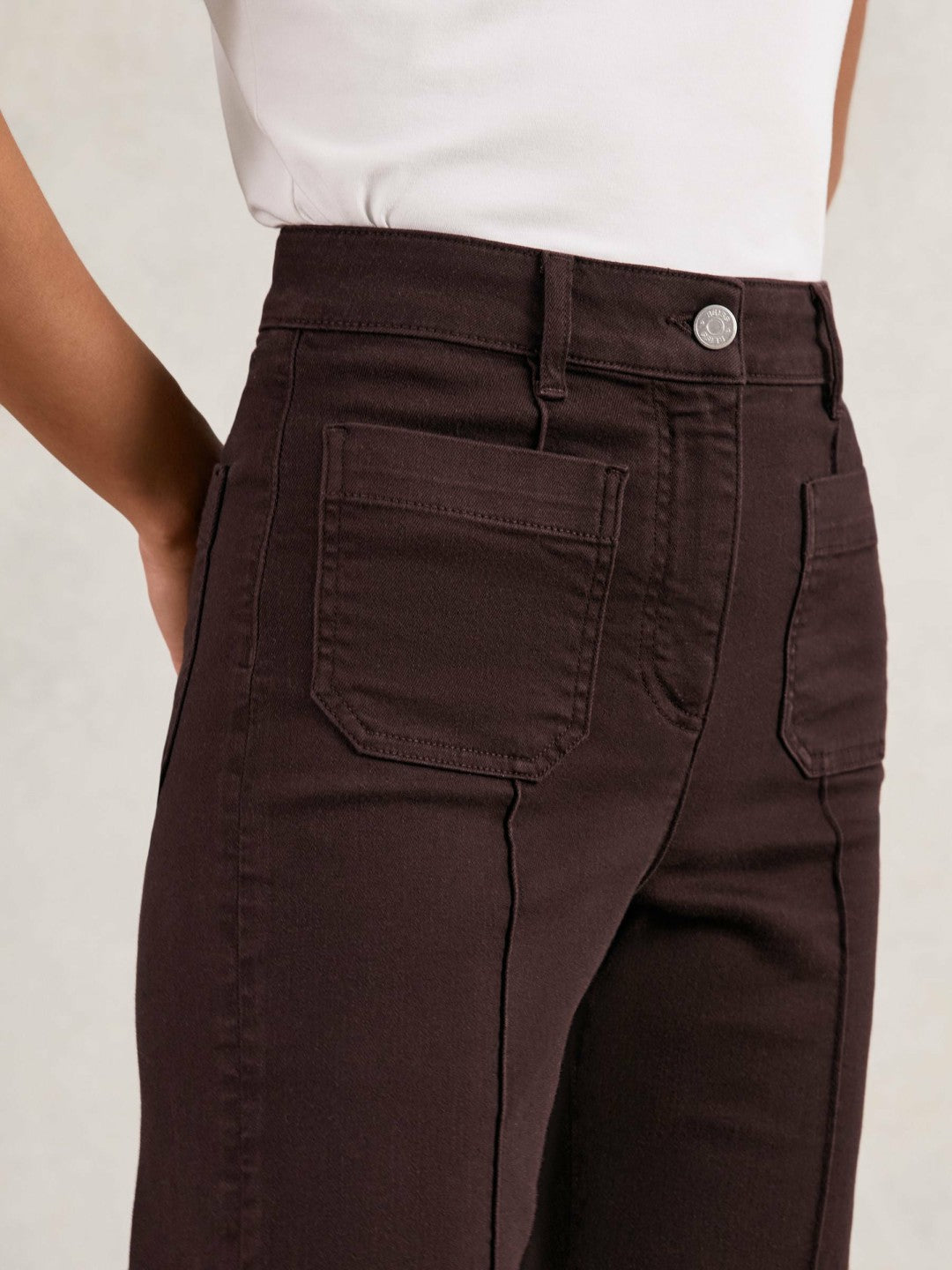 Petite Patch-Pocket Flared Jeans Burgundy | Womens