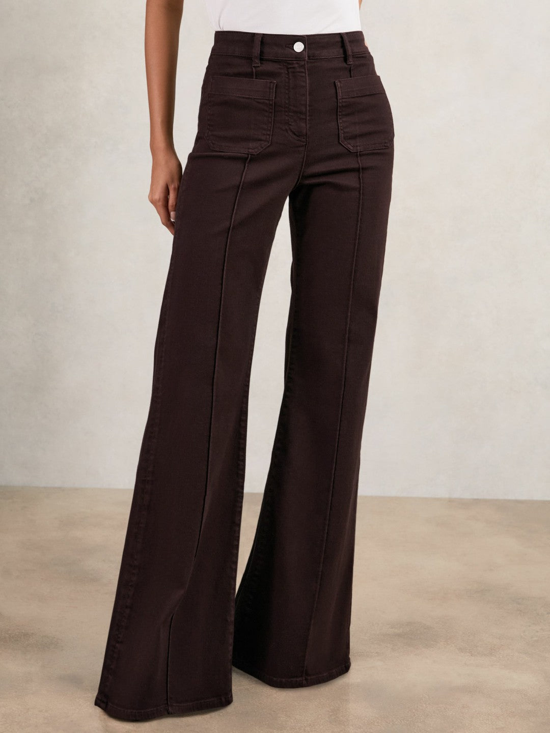 Petite Patch-Pocket Flared Jeans Burgundy | Womens
