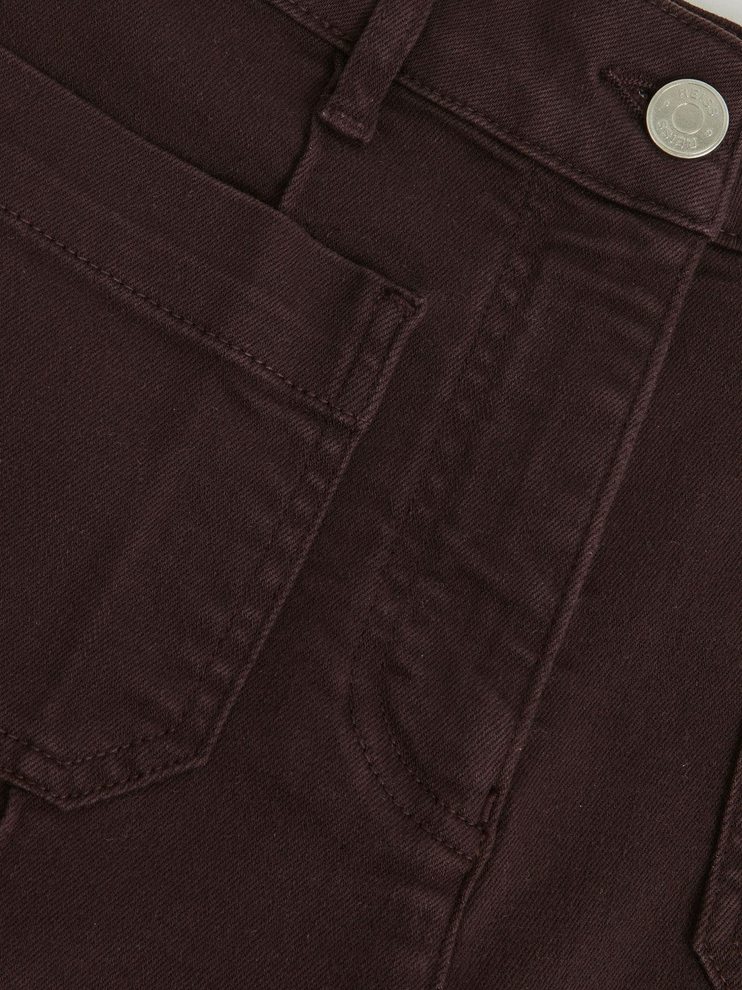 Petite Patch-Pocket Flared Jeans Burgundy | Womens