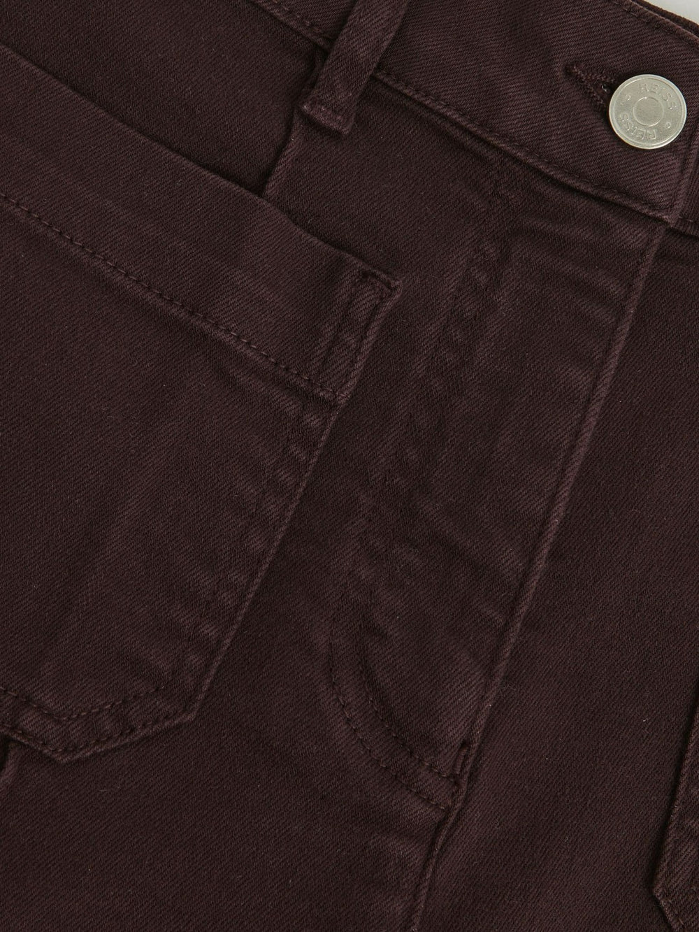 Petite Patch-Pocket Flared Jeans Burgundy | Womens