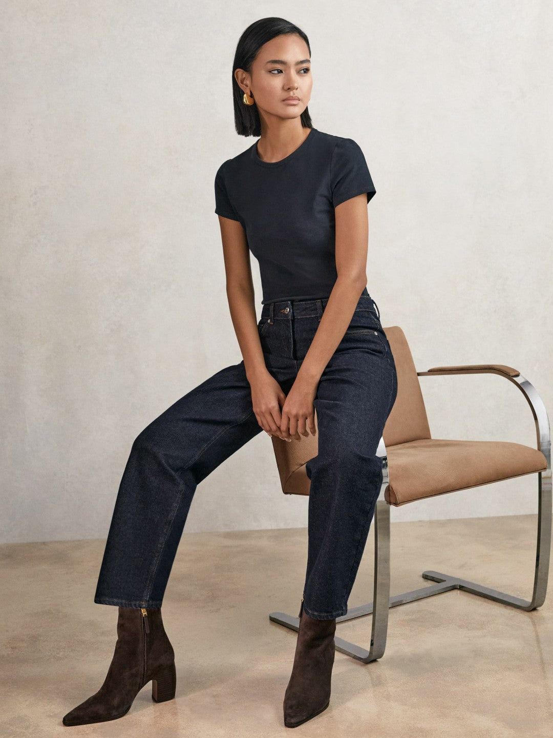 Petite Mid-Rise Straight-Leg Jeans Dark Blue | Womens
