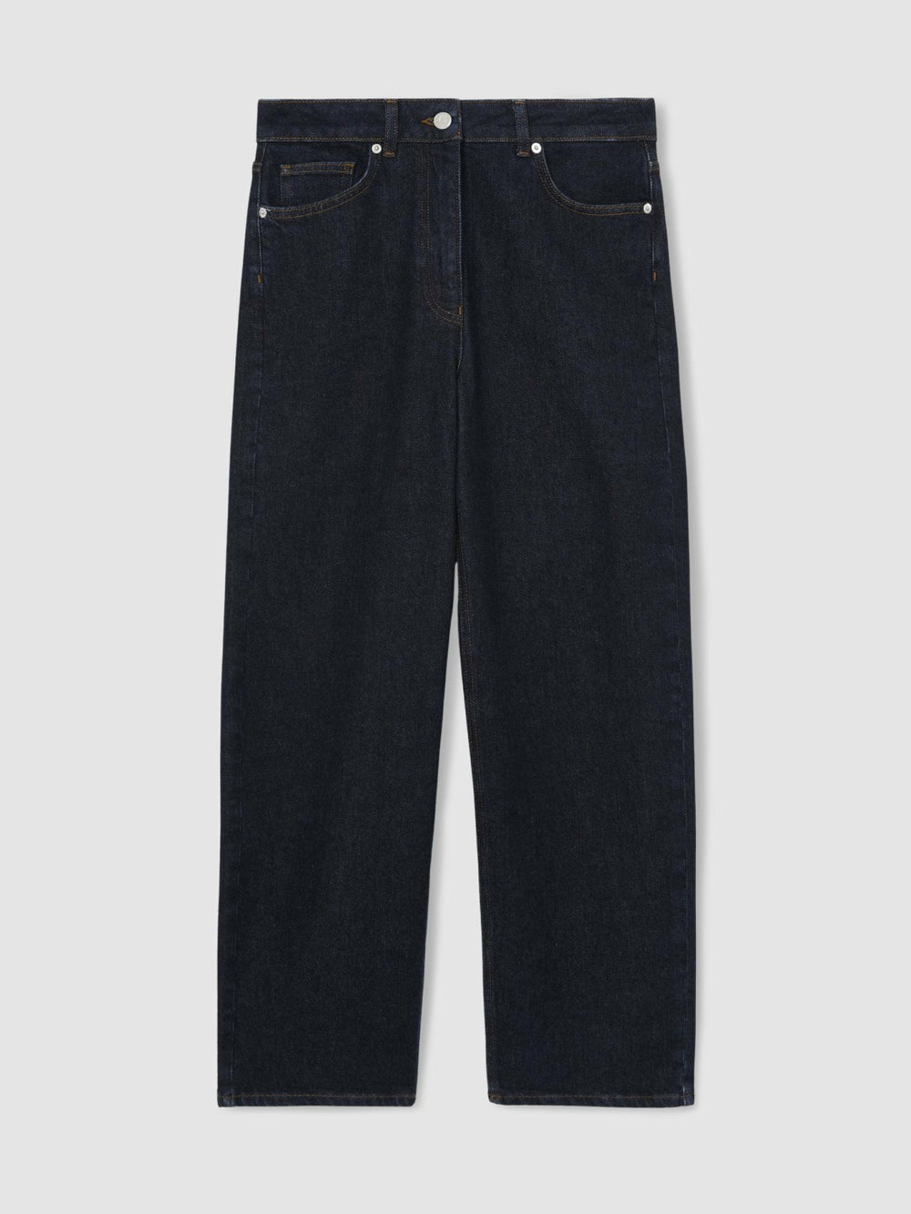 Petite Mid-Rise Straight-Leg Jeans Dark Blue | Womens