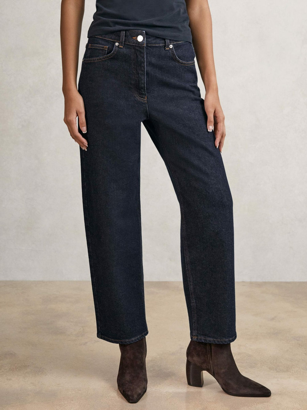 Petite Mid-Rise Straight-Leg Jeans Dark Blue | Womens