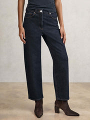 Petite Mid-Rise Straight-Leg Jeans Dark Blue | Womens