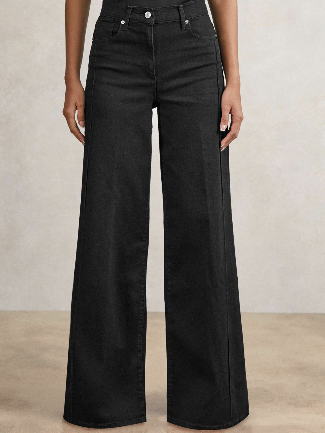 Petite Stretch-Cotton Wide-Leg Jeans Black | Womens