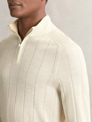 Merino Wool Wide-Rib Half-Zip Jumper Bianco | Mens