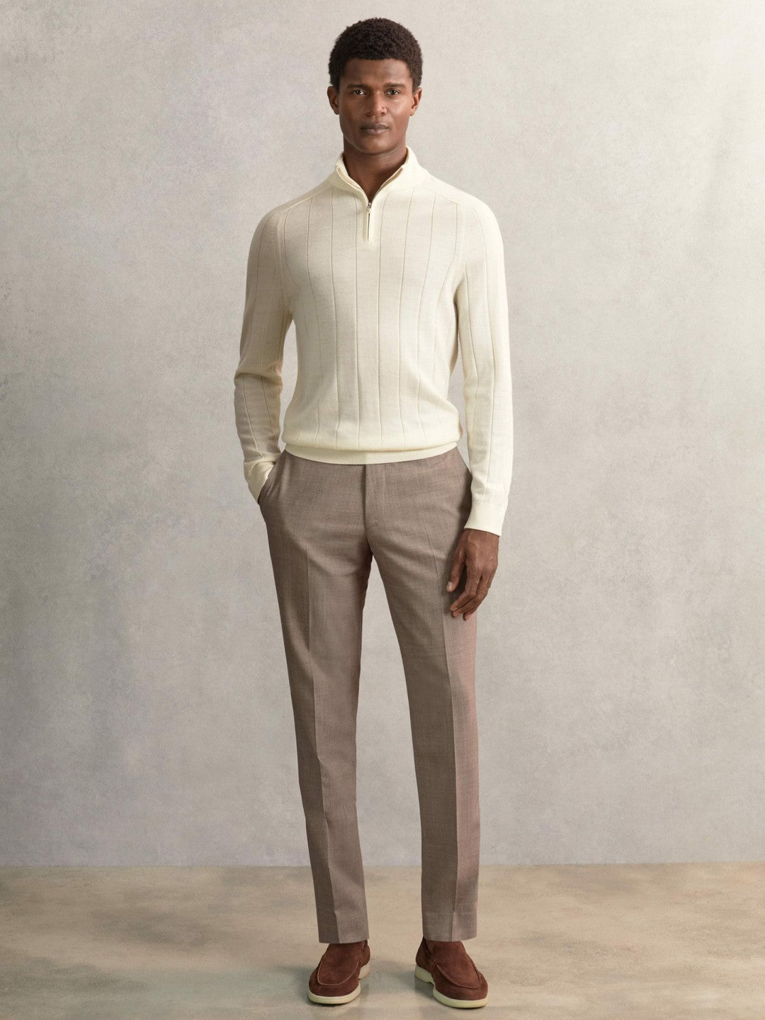 Merino Wool Wide-Rib Half-Zip Jumper Bianco | Mens