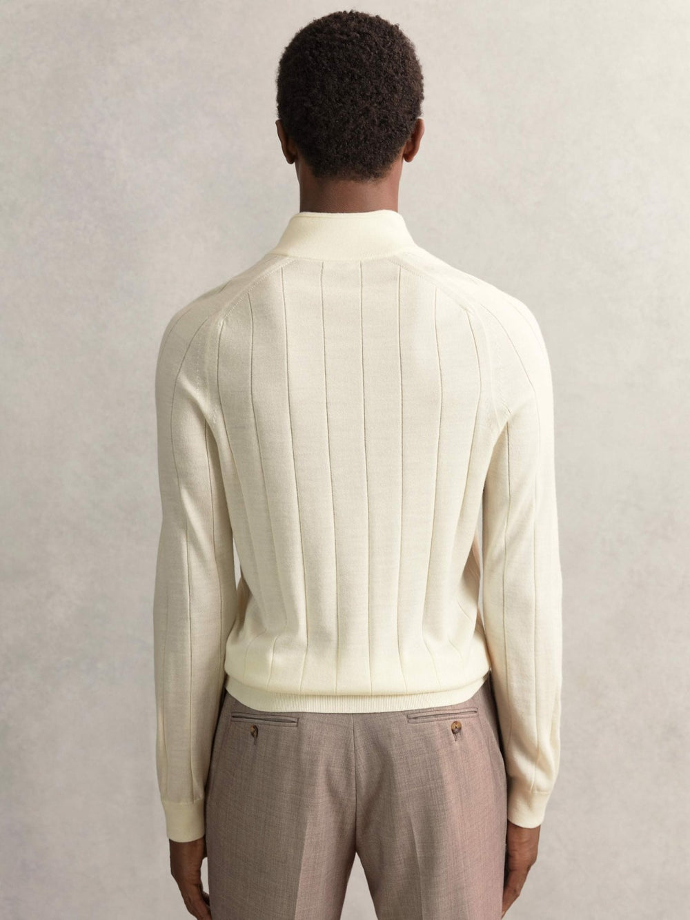 Merino Wool Wide-Rib Half-Zip Jumper Bianco | Mens