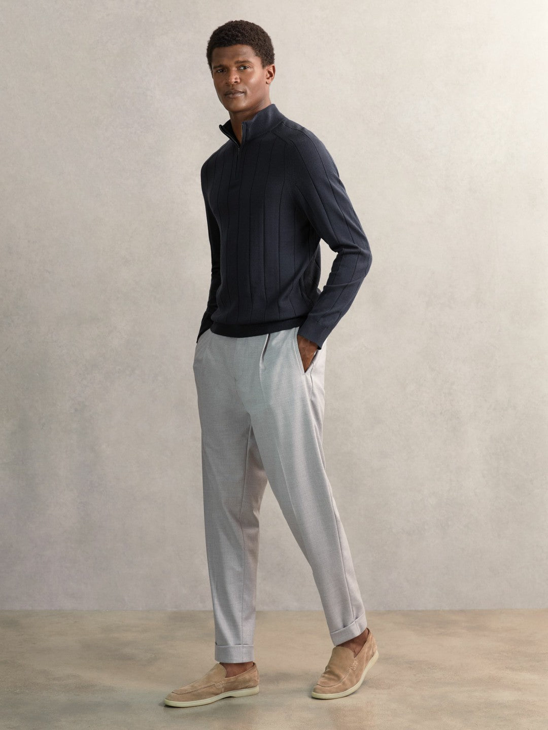 Merino Wool Wide-Rib Half-Zip Jumper Airforce Blue | Mens