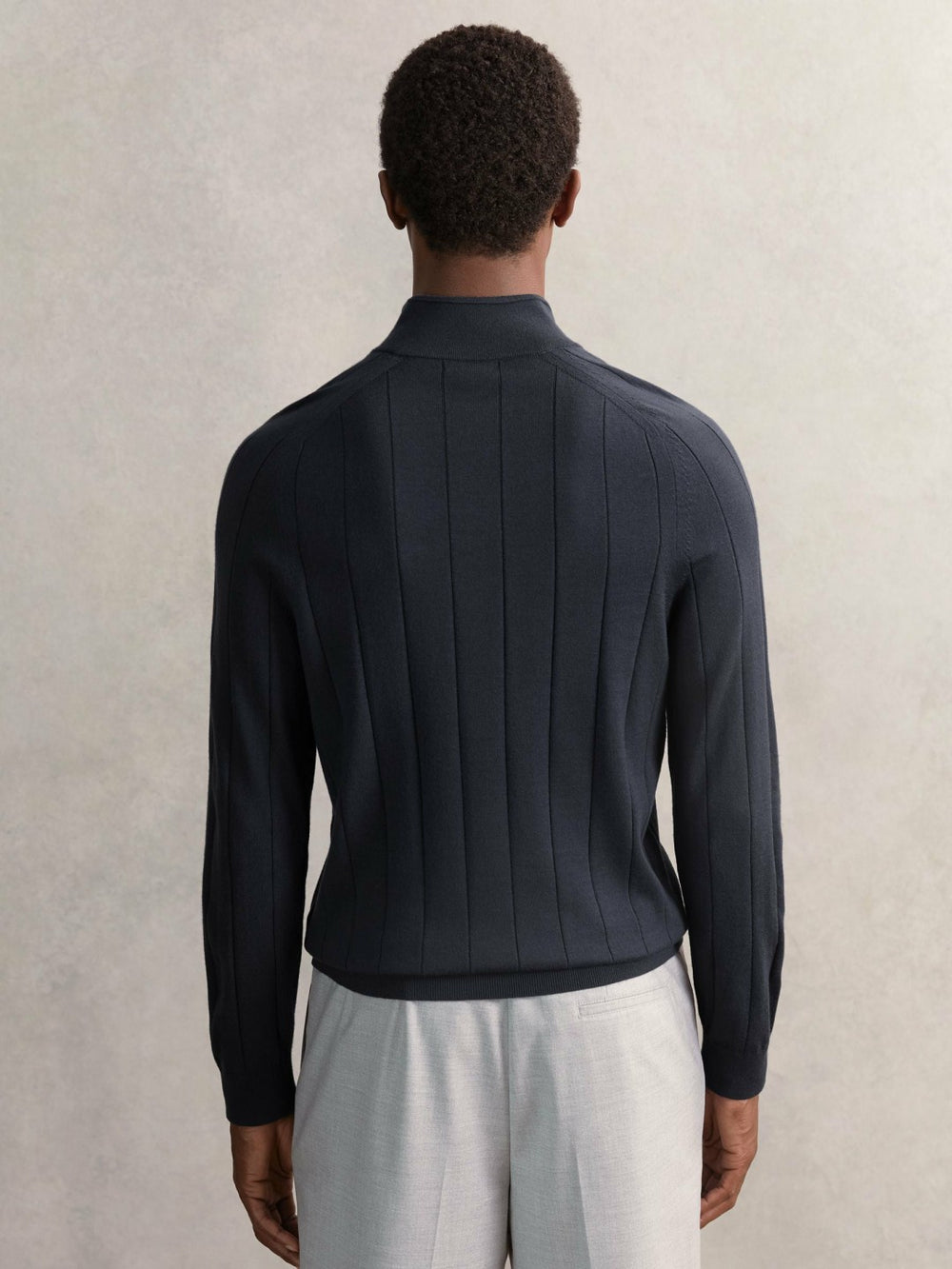 Merino Wool Wide-Rib Half-Zip Jumper Airforce Blue | Mens