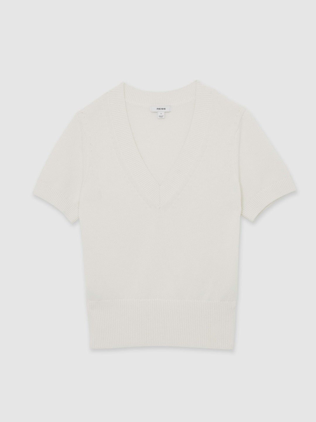 Cotton-Wool Knit V-Neck Top Ivory | Womens