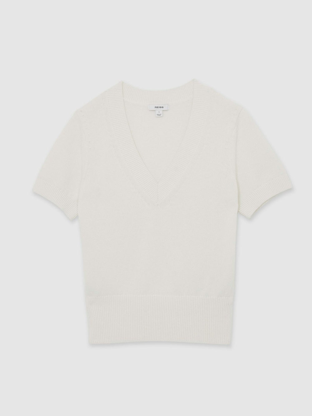 Cotton-Wool Knit V-Neck Top Ivory | Womens