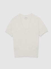 Cotton-Wool Knit V-Neck Top Ivory | Womens