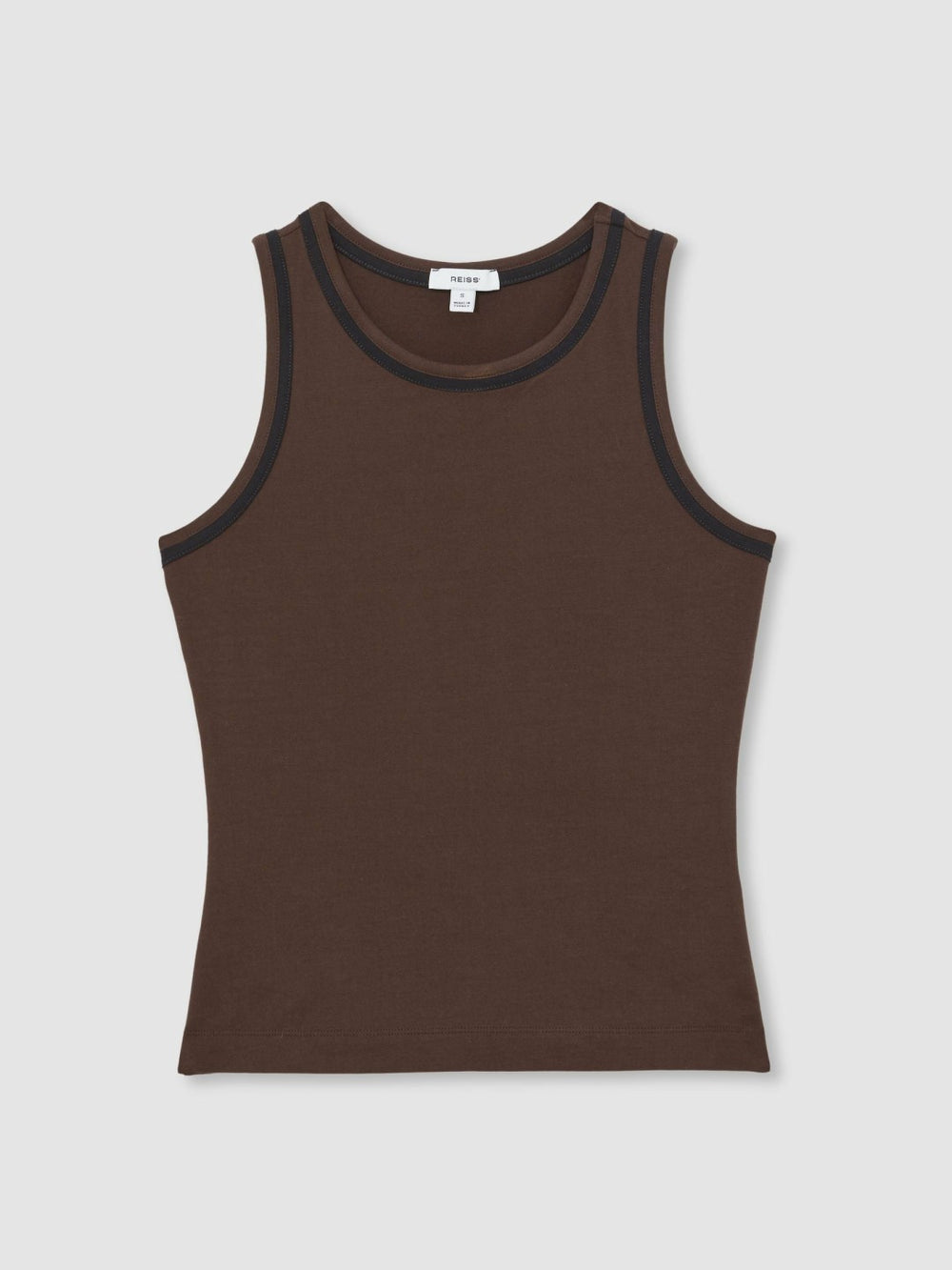 Stretch-Cotton Jersey Tipped Vest Chocolate Brown/Black | Womens