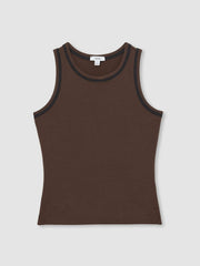 Stretch-Cotton Jersey Tipped Vest Chocolate Brown/Black | Womens